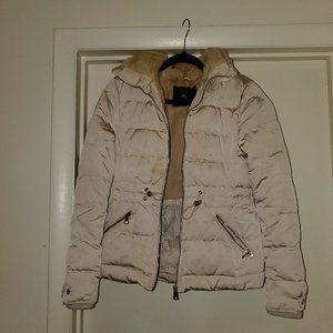 Zara Faux Fur Line Puffer Jacket in cream